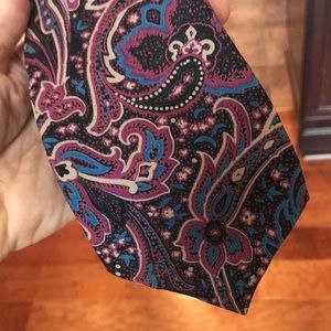 Vintage All Silk Tie in Paisley Teal, Rose and Tan on Black